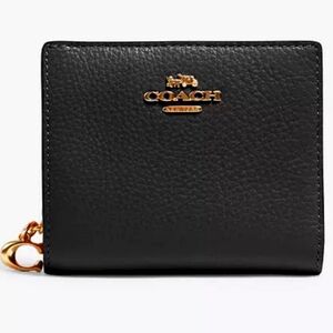 Coach Leather Snap Wallet with Charm Black/Gold